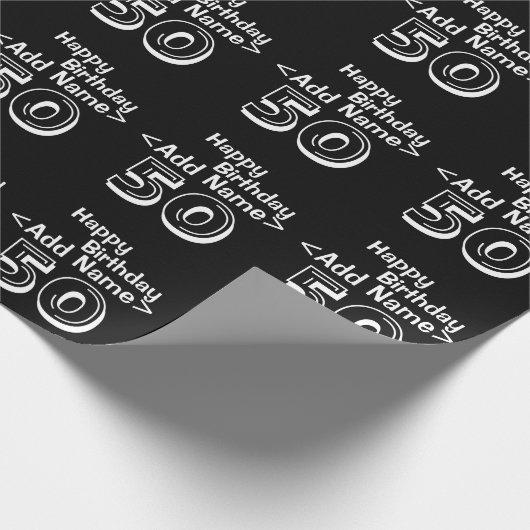 Gepersonaliseerde zwarte 50e Happy Birthday Sjablo Cadeaupapier (Hoek)