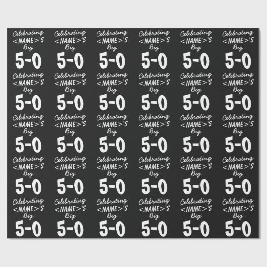 Gepersonaliseerde zwarte 50e verjaardag cadeaupapier (Vlak)