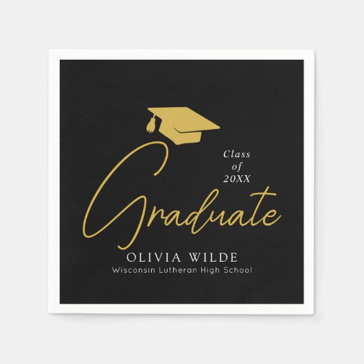 Gepersonaliseerde zwarte Afstudeerders papieren se Servet (Voorkant)