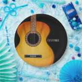 Gepersonaliseerde zwarte akoestische gitaar papieren bordje (Feest)