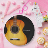 Gepersonaliseerde zwarte akoestische gitaar papieren bordje (Feest)
