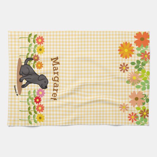 Gepersonaliseerde Zwarte Arbeidsplaats en Vele Blo Theedoek (Horizontaal)