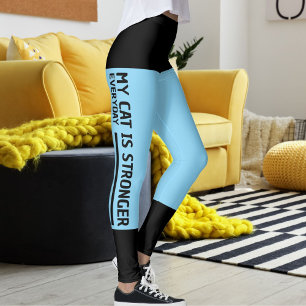 Gepersonaliseerde Zwarte Baby Blauwe Strepen Kat R Leggings