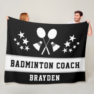 Gepersonaliseerde zwarte badminton Coach Naam Fleece Deken