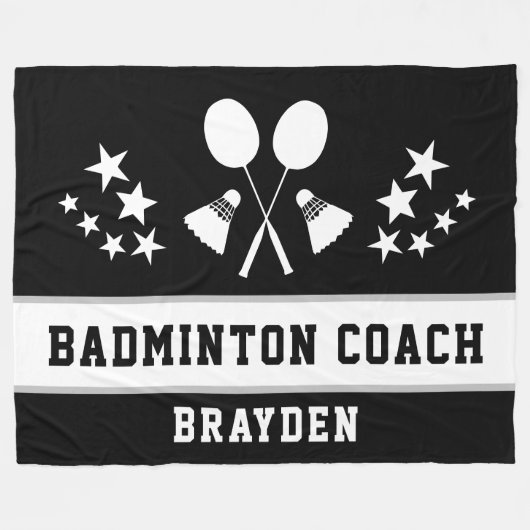 Gepersonaliseerde zwarte badminton Coach Naam Fleece Deken (Voorkant (Horizontaal))
