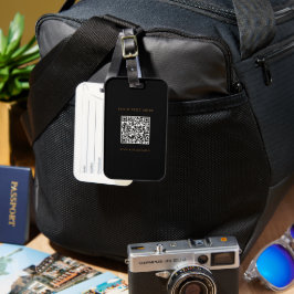 Gepersonaliseerde zwarte bagtag met QR-code Bagagelabel