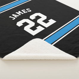 Gepersonaliseerde zwarte blauwe jersey nieuwigheid sherpa deken