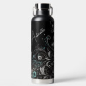 Gepersonaliseerde zwarte & Blauwgroen glitterij bl Waterfles (Voorkant)