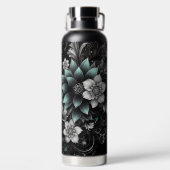 Gepersonaliseerde zwarte & Blauwgroen glitterij bl Waterfles (Achterkant)