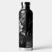 Gepersonaliseerde zwarte & Blauwgroen glitterij bl Waterfles (Rechts)