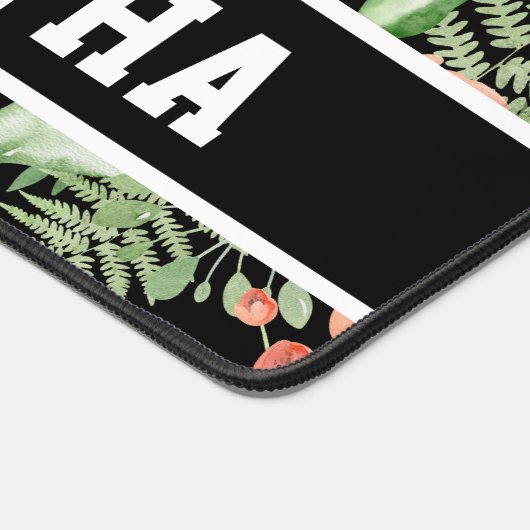 Gepersonaliseerde zwarte bloemenmam naam bureaumat (Hoek)