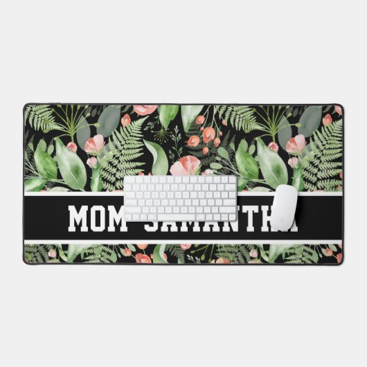 Gepersonaliseerde zwarte bloemenmam naam bureaumat (Keyboard & Muis)