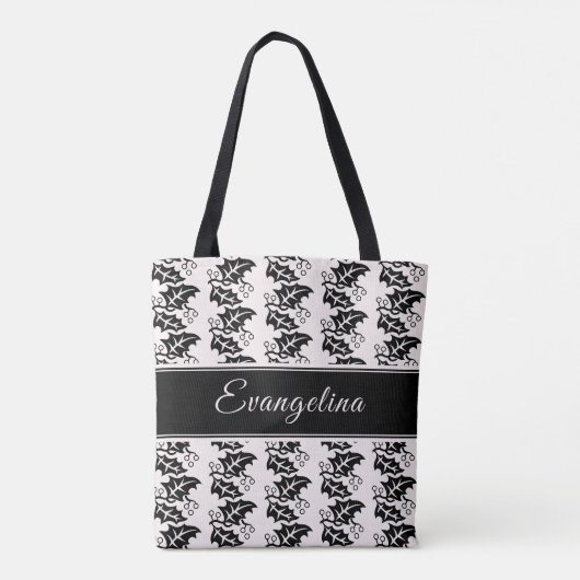 Gepersonaliseerde zwarte Blush roze bladeren Tote Bag (Achterkant)