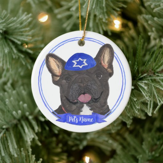 Gepersonaliseerde zwarte brindle franchie Chanoeka Keramisch Ornament (Boom)