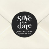Gepersonaliseerde zwarte bruiloft Bewaar de datum Ronde Sticker