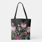 Gepersonaliseerde zwarte Canvas tas - Bloempatroon (Achterkant)