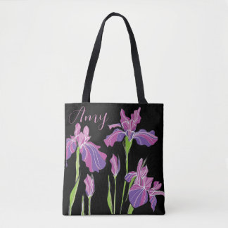 Gepersonaliseerde zwarte Canvas tas - Paarse roze