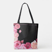 Gepersonaliseerde zwarte Canvas tas - Pink Peony (Achterkant)