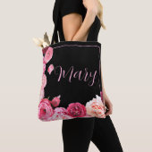 Gepersonaliseerde zwarte Canvas tas - Pink Peony (Dichtbij)