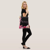 Gepersonaliseerde zwarte Canvas tas - Pink Peony (Op model)