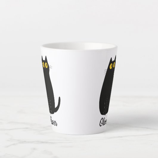 Gepersonaliseerde zwarte Cat Latte Mok – Aangepast (Voorkant)
