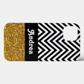 Gepersonaliseerde zwarte Chevron Gold Glitter Gedr Case-Mate iPhone Case (Achterkant (horizontaal))
