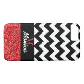 Gepersonaliseerde zwarte Chevron rode glitter Case-Mate iPhone Case (Achterkant (Horizontaal))