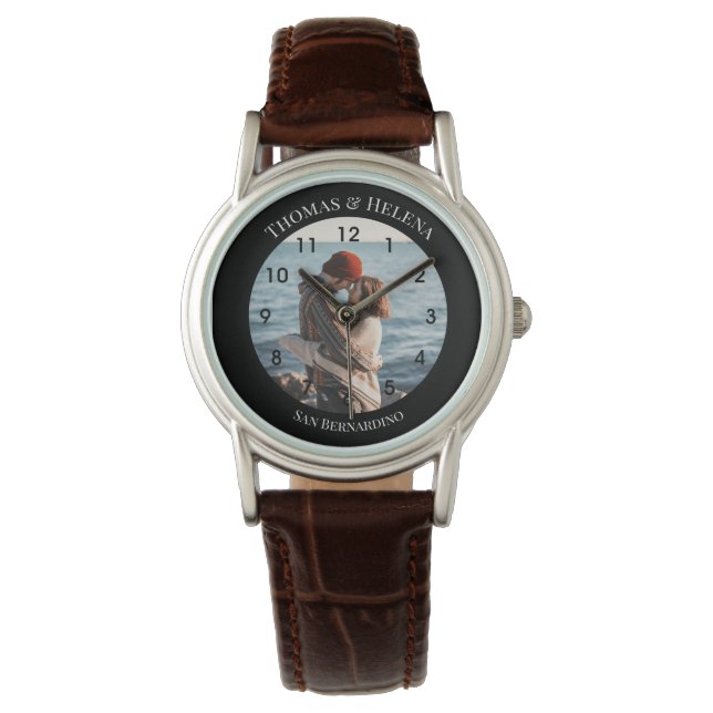 Gepersonaliseerde zwarte cirkel met bovenste onder horloge (Voorkant)