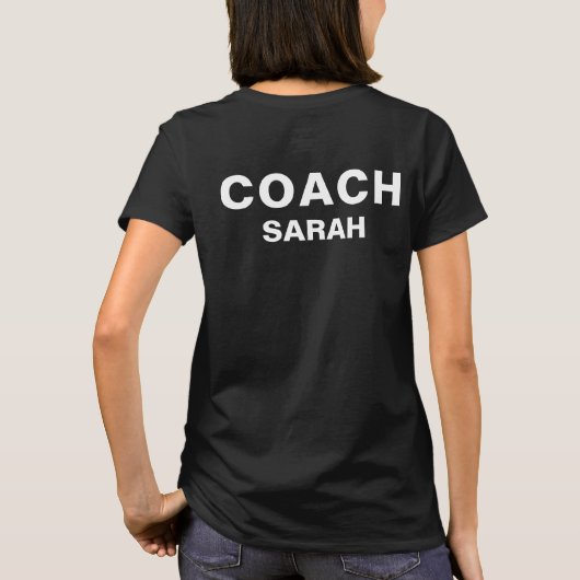 Gepersonaliseerde zwarte coach-tekst t-shirt (Achterkant)