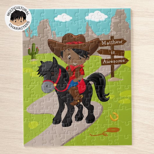Gepersonaliseerde zwarte cowboy Jigzaag Puzzle Legpuzzel