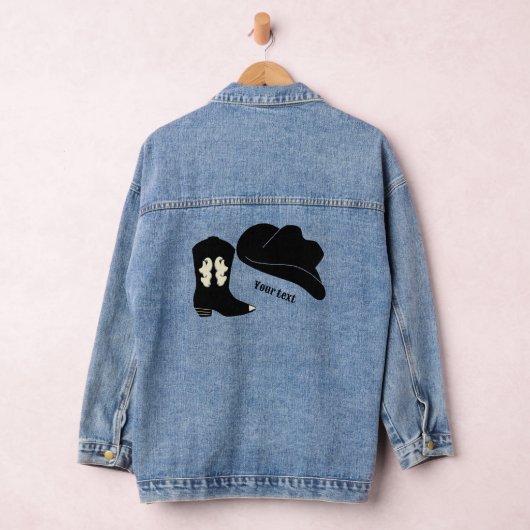 Gepersonaliseerde zwarte Cowboy Rodeo Pet Boot Denim Jacket (Hangar)