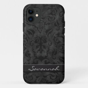 Gepersonaliseerde zwarte Damask Case-Mate iPhone Case