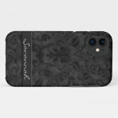 Gepersonaliseerde zwarte Damask Case-Mate iPhone Case (Achterkant (horizontaal))