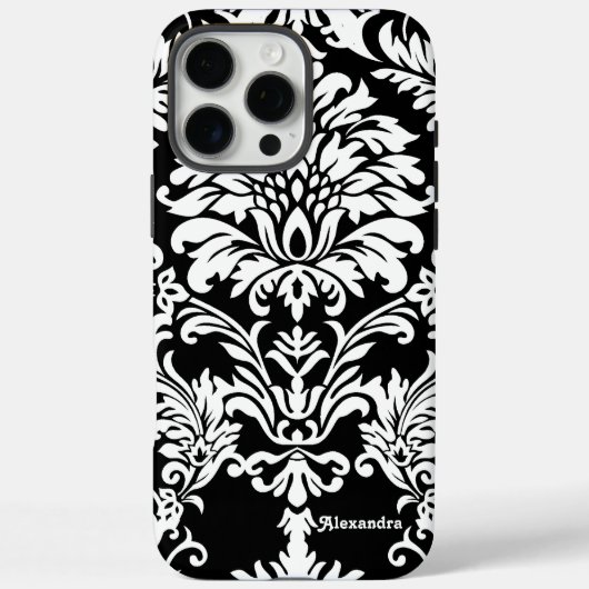 Gepersonaliseerde zwarte Damask Case-Mate iPhone Case (Achterkant)