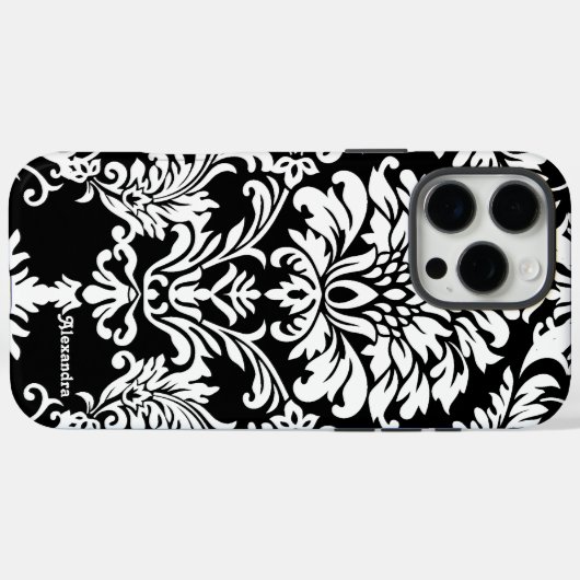 Gepersonaliseerde zwarte Damask Case-Mate iPhone Case (Achterkant (horizontaal))