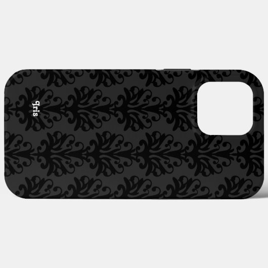 Gepersonaliseerde zwarte Damask Case-Mate iPhone Case (Achterkant (horizontaal))