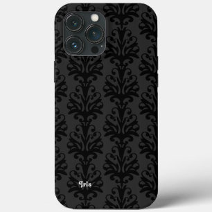Gepersonaliseerde zwarte Damask iPhone 13 Pro Max Hoesje