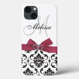 Gepersonaliseerde zwarte Damask roze Bow Diamond H Case-Mate iPhone Case