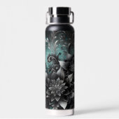 Gepersonaliseerde zwarte en Blauwgroen glitterbloe Waterfles (Achterkant)