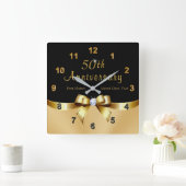 Gepersonaliseerde zwarte en Gold 50e Jubileum-klok Vierkante Klok (Huis)