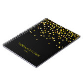 Gepersonaliseerde zwarte en Gold Confetti Notitieboek (Linkerzijde)
