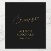 Gepersonaliseerde zwarte en gouden bruiloft wijnet wijn etiket (Enkel label)