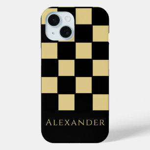 Gepersonaliseerde zwarte en gouden cheque iPhone 15 case