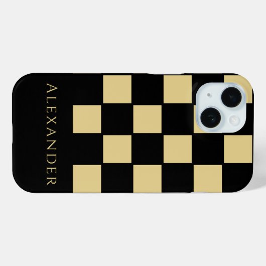 Gepersonaliseerde zwarte en gouden cheque Case-Mate iPhone case (Achterkant (horizontaal))
