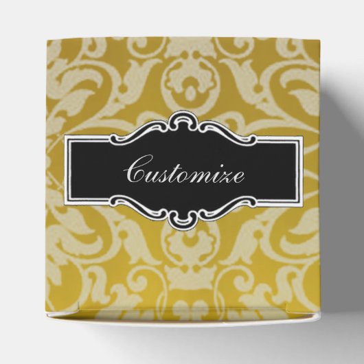 Gepersonaliseerde zwarte en gouden Damask Heart Bo Bedankdoosjes (Bovenkant)
