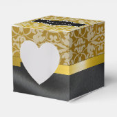 Gepersonaliseerde zwarte en gouden Damask Heart Bo Bedankdoosjes (Voorkant Zijde)