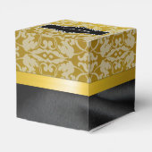 Gepersonaliseerde zwarte en gouden Damask Heart Bo Bedankdoosjes (Achterkant)