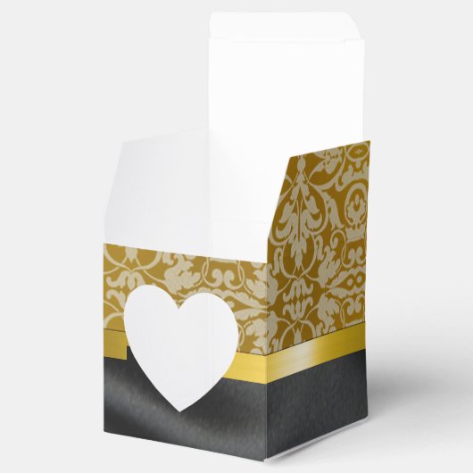 Gepersonaliseerde zwarte en gouden Damask Heart Bo Bedankdoosjes (Geopend)