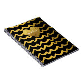 Gepersonaliseerde zwarte en gouden glitterstrepen notitieboek (Rechterzijde)