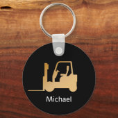 Gepersonaliseerde zwarte en gouden heftruck Sleute Sleutelhanger (Voorkant)